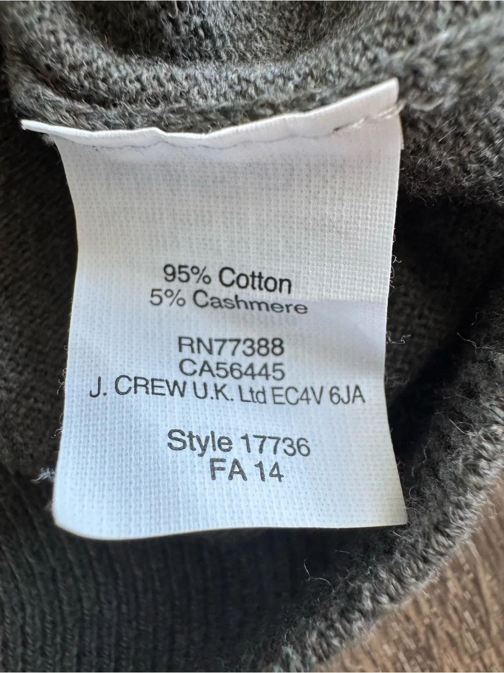 J. Crew Olive V-Neck Sweater Cotton with Cashmere Men’s Size Large
